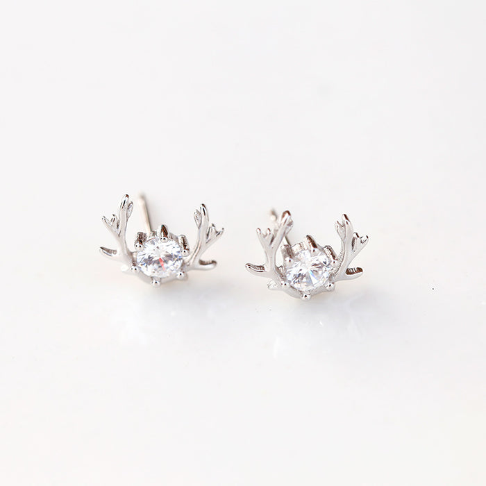 Deer Elk Diamond Silver Earrings