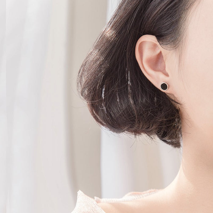 Full Black Round Earrings