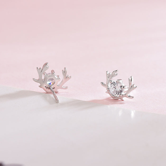 Deer Elk Diamond Silver Earrings