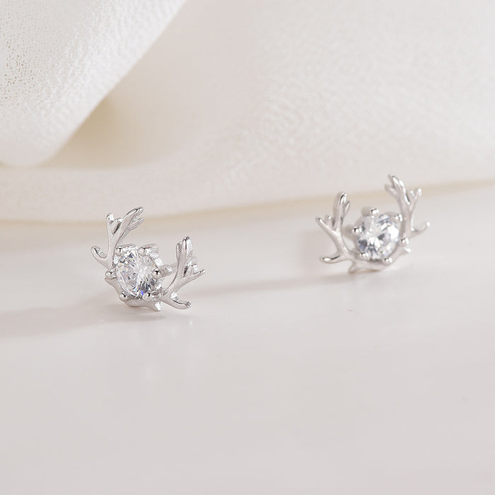 Deer Elk Diamond Silver Earrings