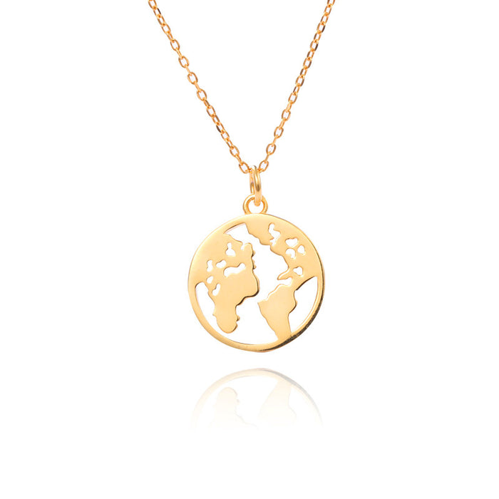 World Map Round Necklace