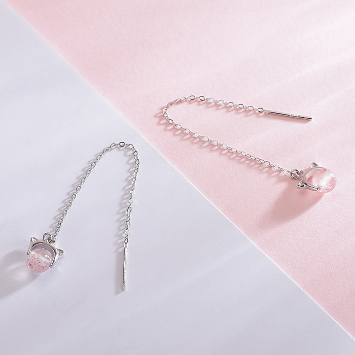 Kitten Crystal Long Drop Earrings