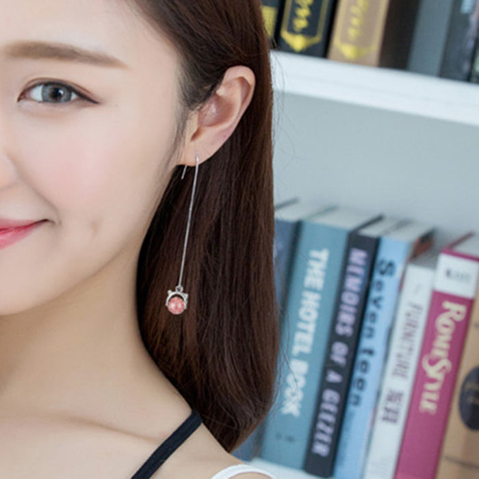 Kitten Crystal Long Drop Earrings