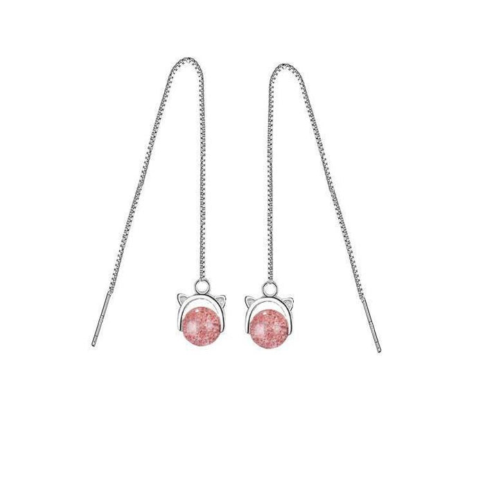 Kitten Crystal Long Drop Earrings