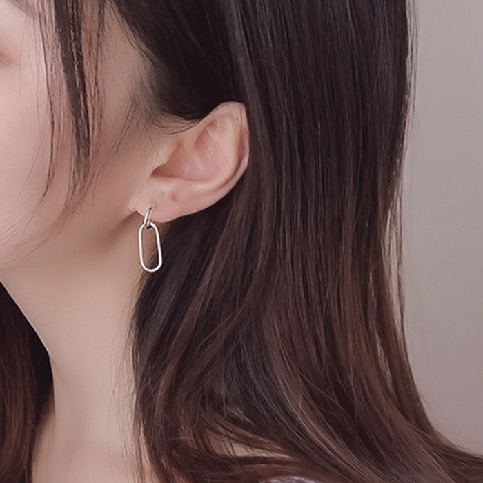 Oval Geometric Silver Earrings