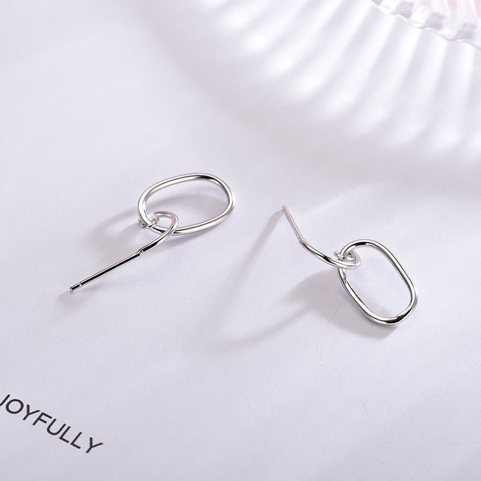 Oval Geometric Silver Earrings