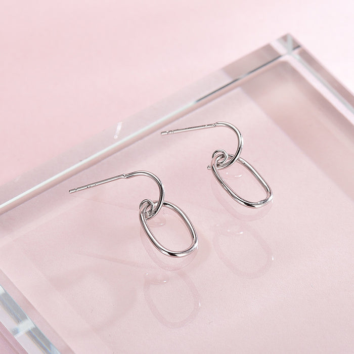 Oval Geometric Silver Earrings