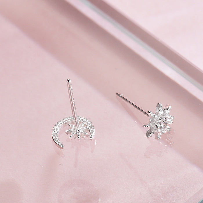 Curved Moon Star Diamond Earrings