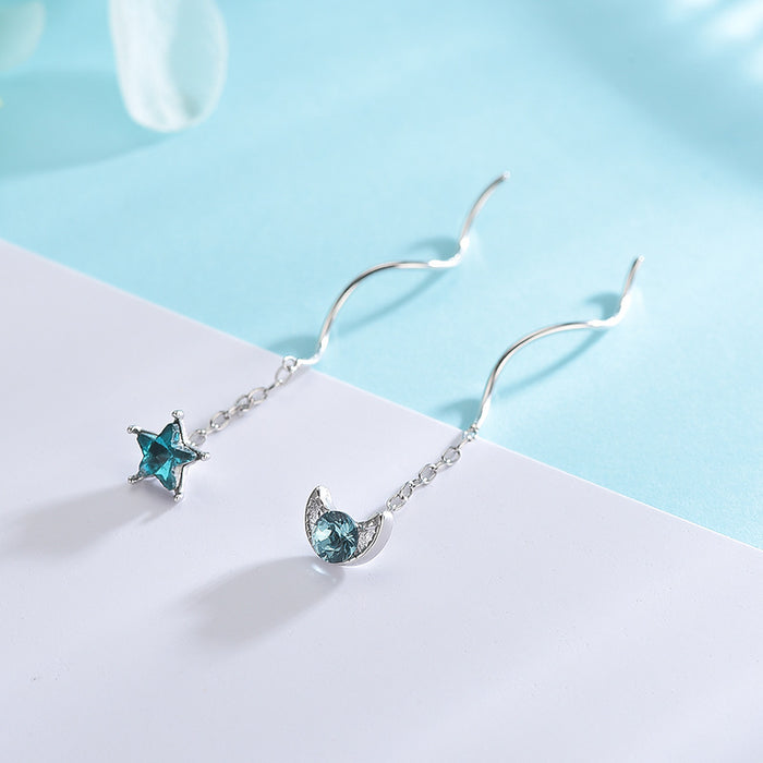 Blue Star-Moon Gem Earrings