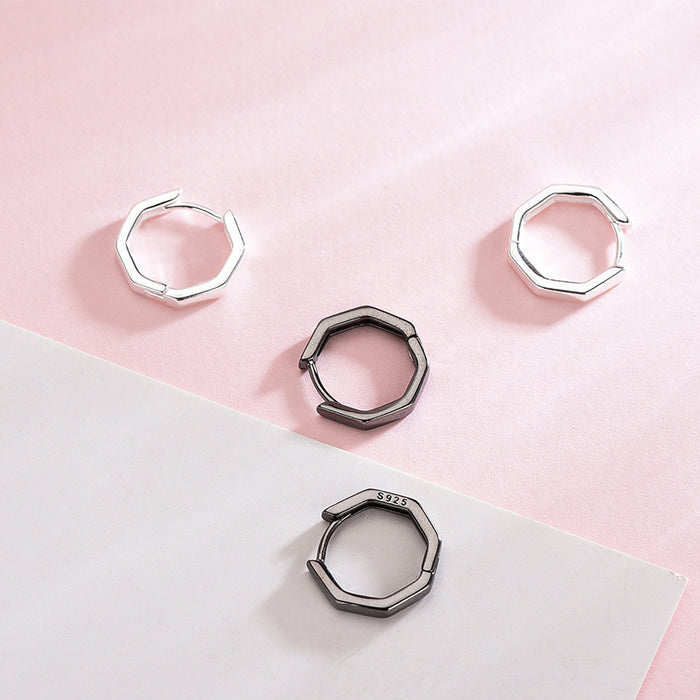 Metallic Black Hexagon Earrings