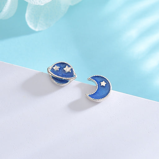 Blue Moon Planet Asymmetrical Earrings
