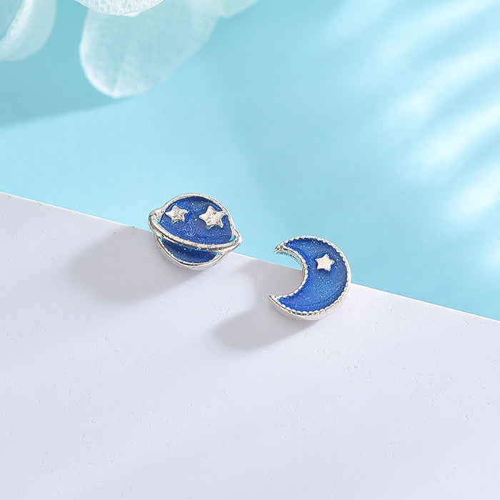 Blue Moon Planet Asymmetrical Earrings