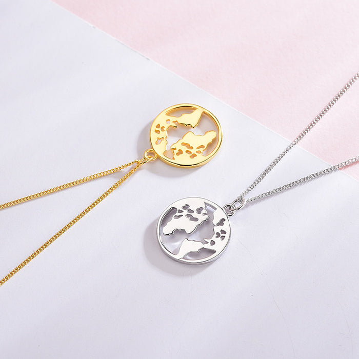 World Map Round Necklace
