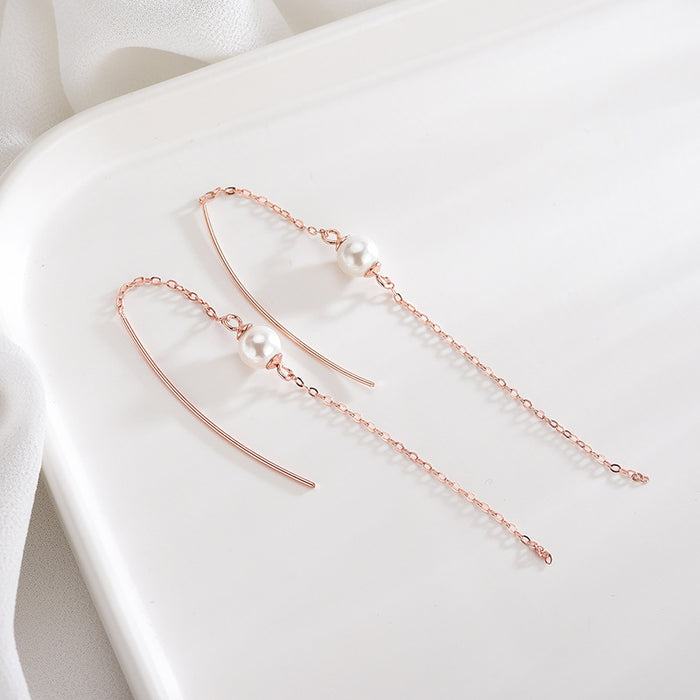Pearl Tassel Long Drop Earrings