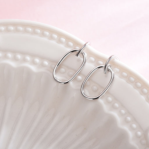 Oval Geometric Silver Earrings