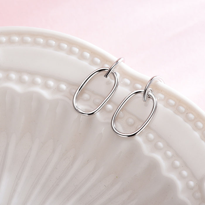 Oval Geometric Silver Earrings