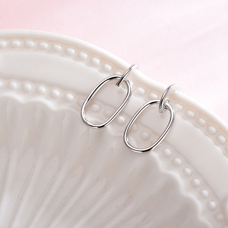 Oval Geometric Silver Earrings