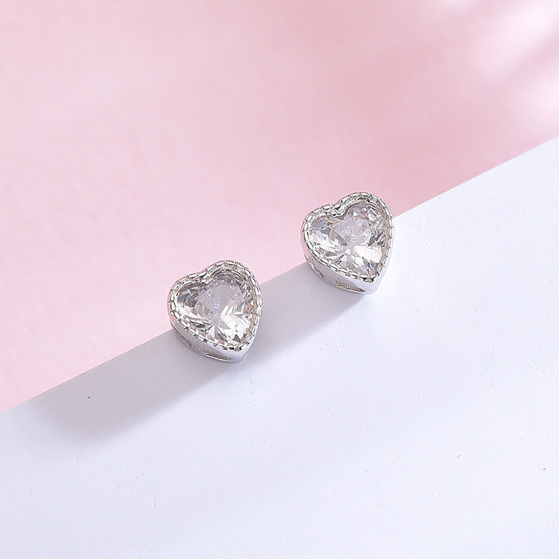 Heart-Shaped Diamond Stud Earrings