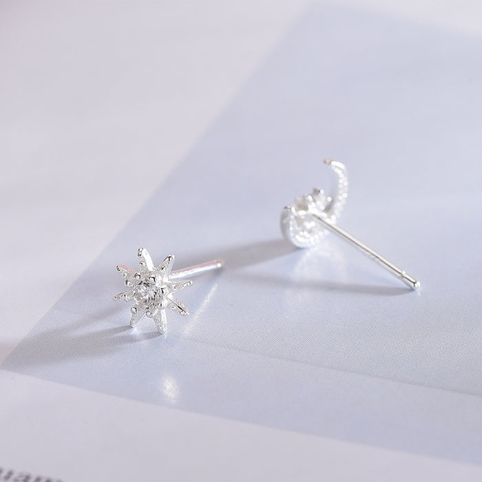 Curved Moon Star Diamond Earrings