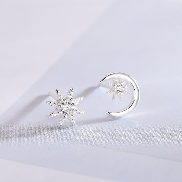 Curved Moon Star Diamond Earrings