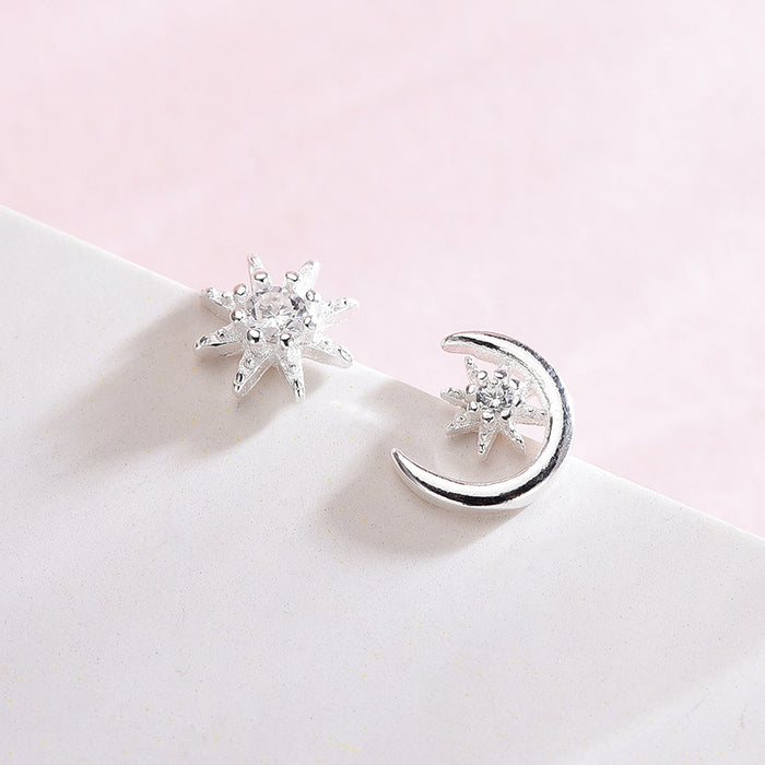 Curved Moon Star Diamond Earrings