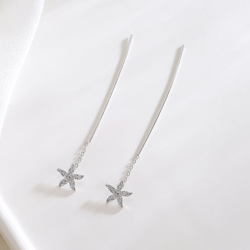 Diamond Starfish Long Drop Earrings