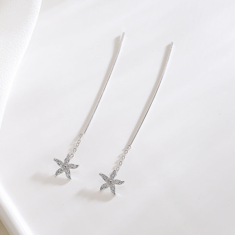 Diamond Starfish Long Drop Earrings