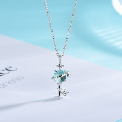 Blue Aurora Diamond Planet Necklace