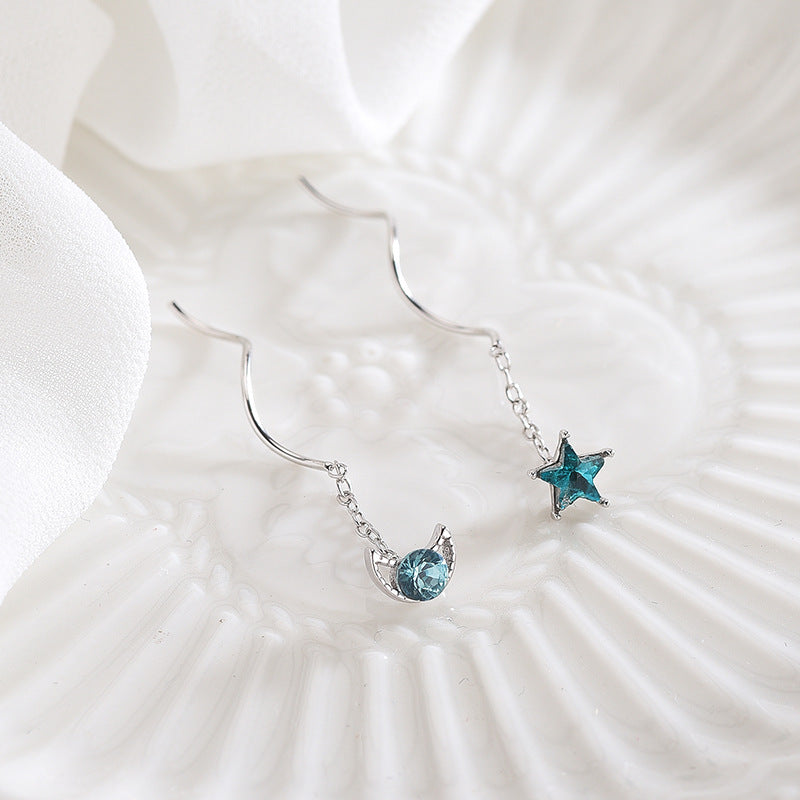 Blue Star-Moon Gem Earrings
