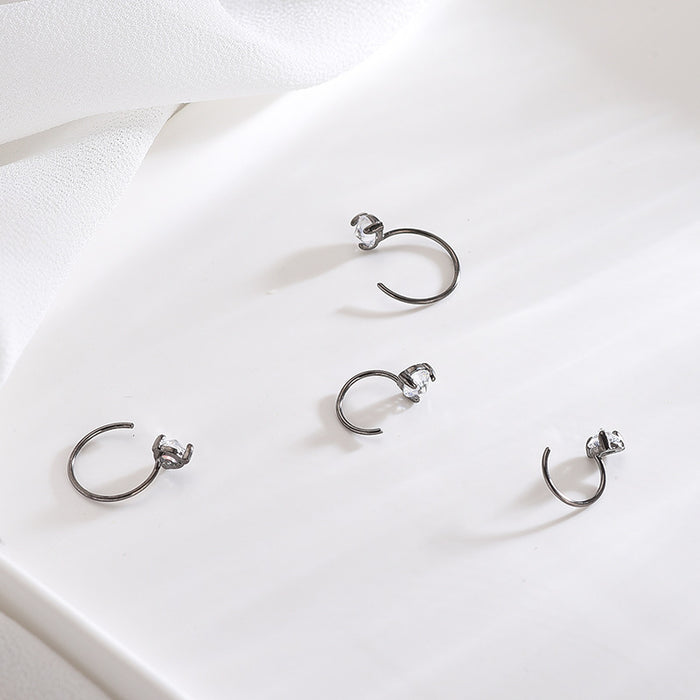 Triangle Single Black Diamond Earrings
