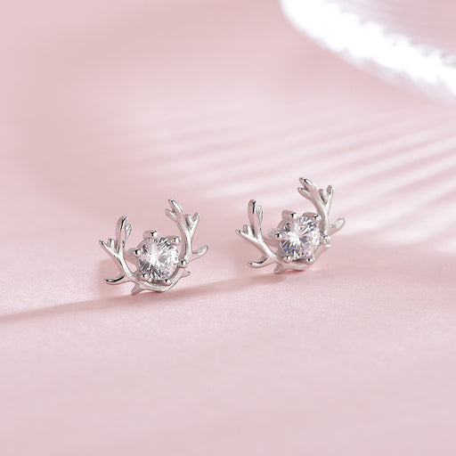Deer Elk Diamond Silver Earrings