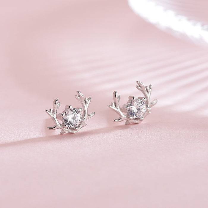 Deer Elk Diamond Silver Earrings