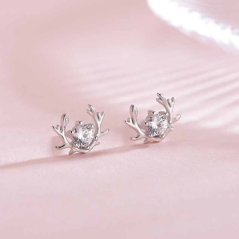 Deer Elk Diamond Silver Earrings