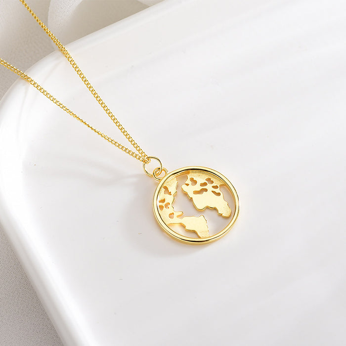 World Map Round Necklace