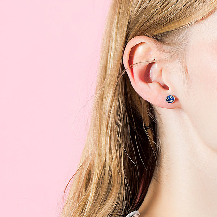Blue Moon Planet Asymmetrical Earrings