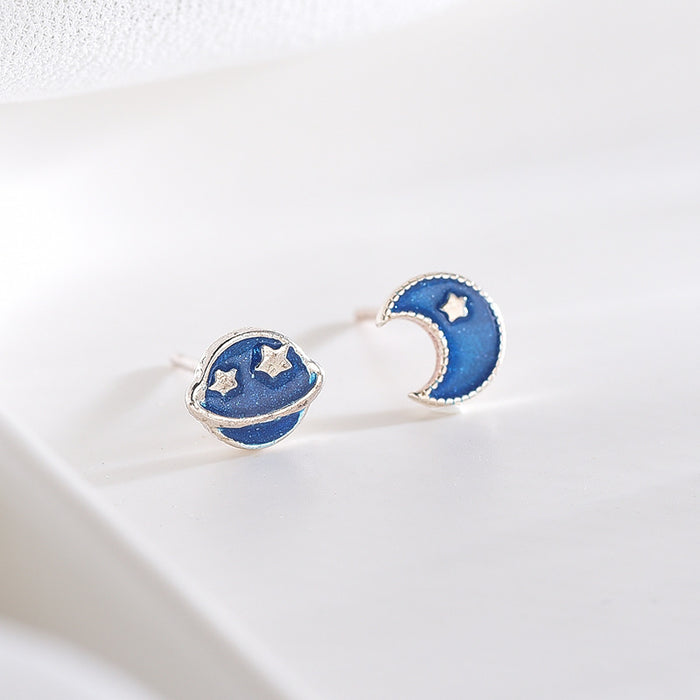 Blue Moon Planet Asymmetrical Earrings