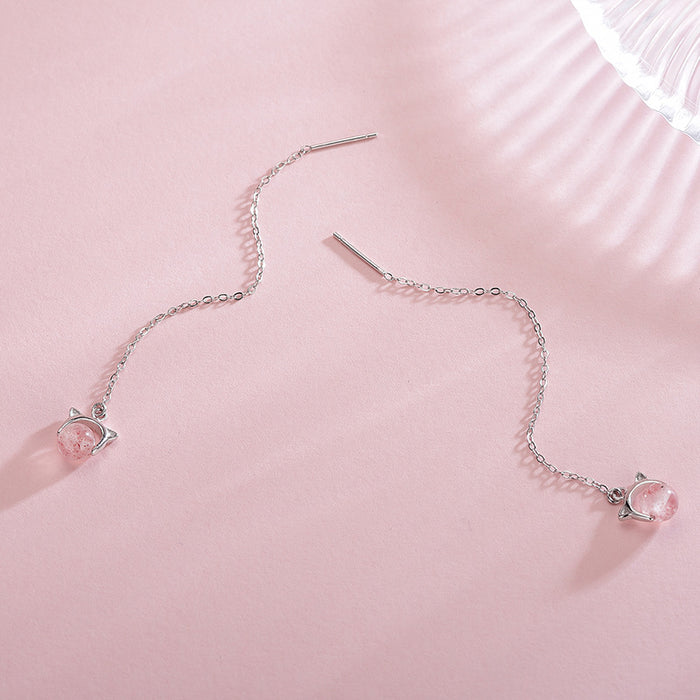 Kitten Crystal Long Drop Earrings