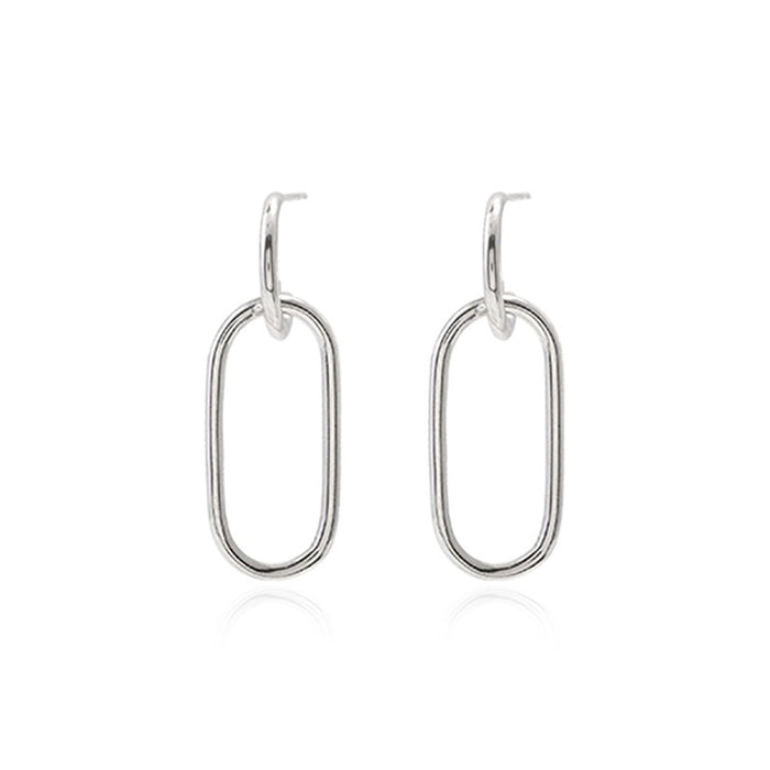 Oval Geometric Silver Earrings
