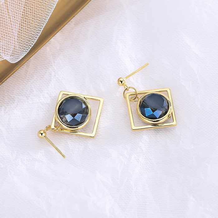 Deep-Ocean Hexagon Gem Earrings