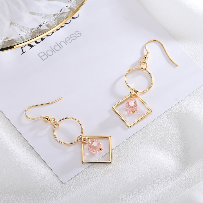 Gold Asymmetric Pink Gem Earrings
