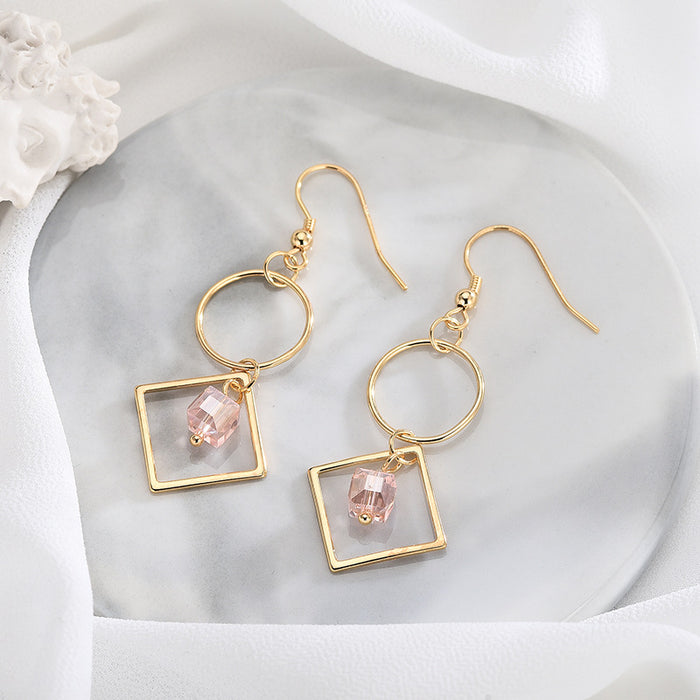 Gold Asymmetric Pink Gem Earrings