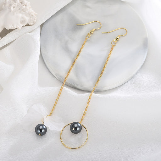 Grey Pearl Drop Gold Earrings