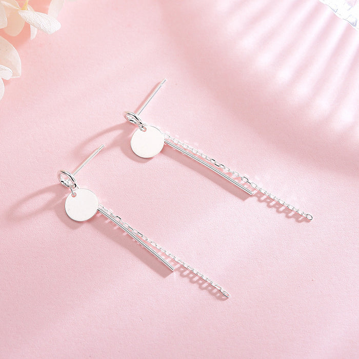 Silver Round Tassel Long Drop Earrings