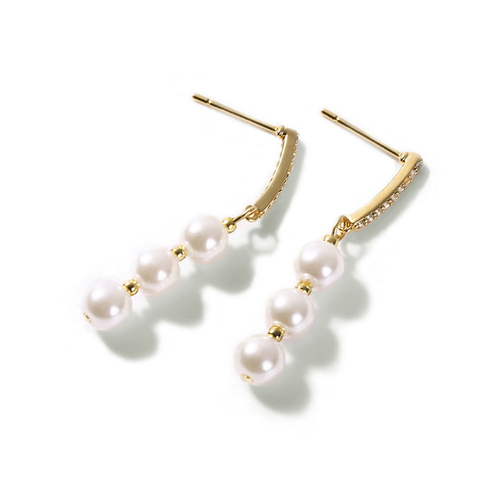 Long Drop Gold Pearl Earrings