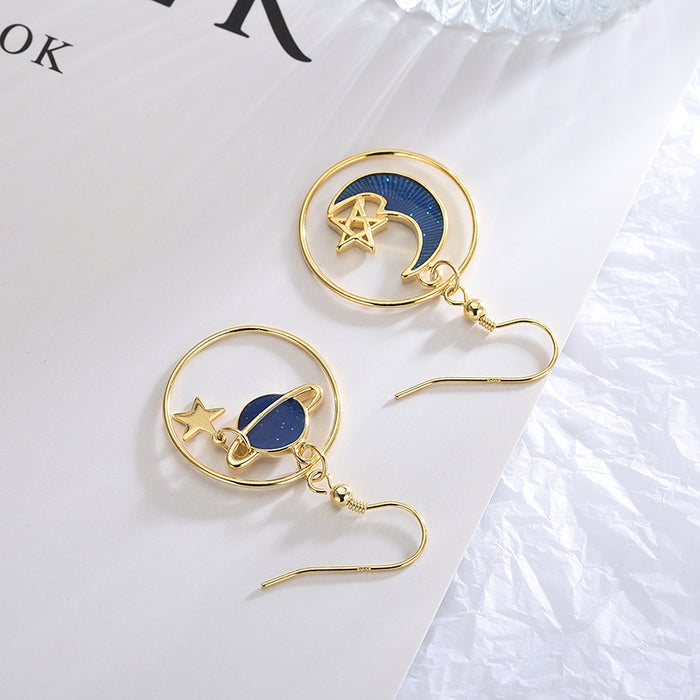 Blue Moon Planet Gold Earrings