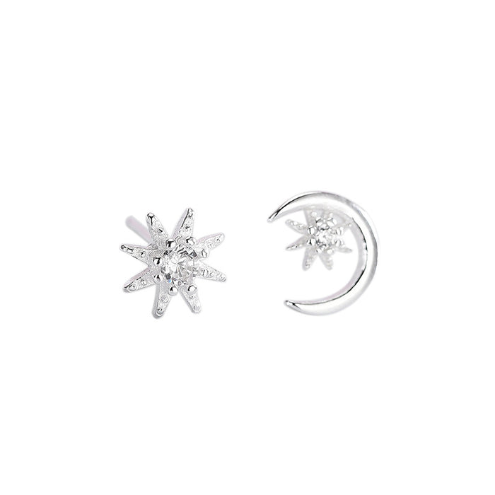 Curved Moon Star Diamond Earrings