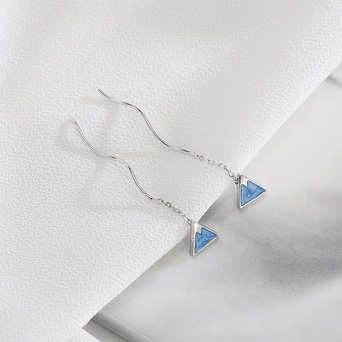 Geometric Blue Triangle Earrings