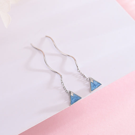 Geometric Blue Triangle Earrings