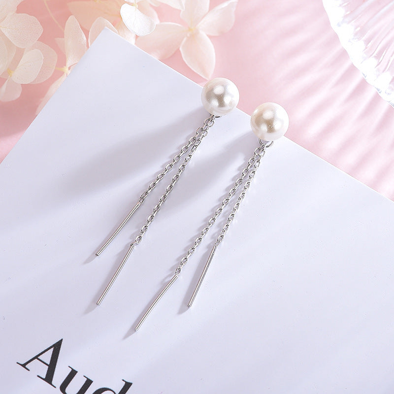 Pearl Tassel Long Drop Earrings