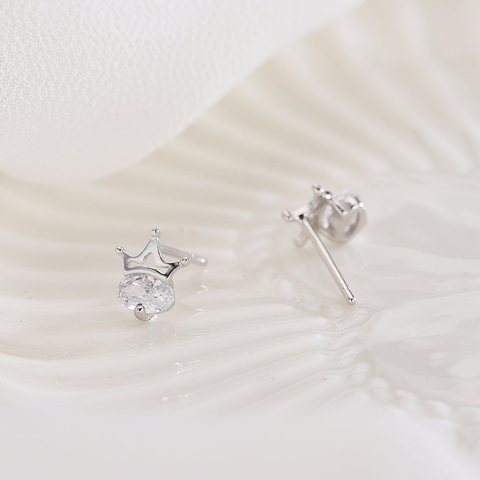 Crown Diamond Silver Earrings
